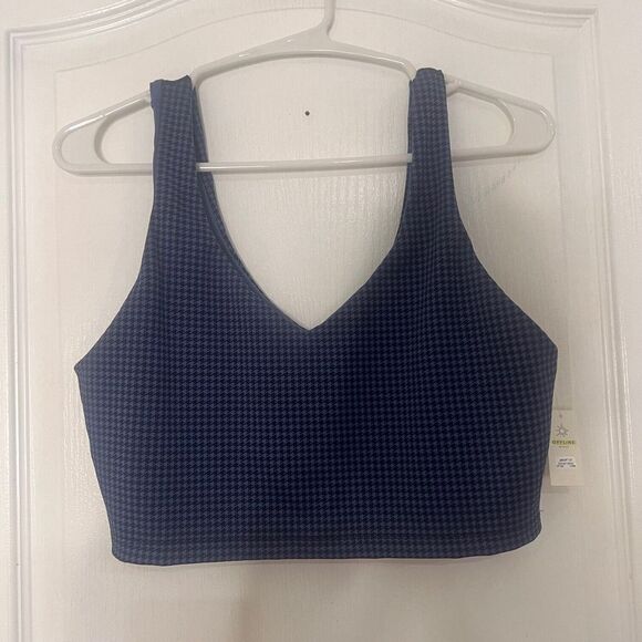 Offline by Aerie Womens Sports Bra Houndstooth Print V-Neck Blue Size Medium NWT - Picture 1 of 6